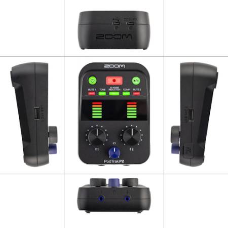 Zoom PodTrak P2 - mini rejestrator cyfrowy audio do podcastów, USB, 24-Bit, 48 kHz_Porty i sterowanie_2